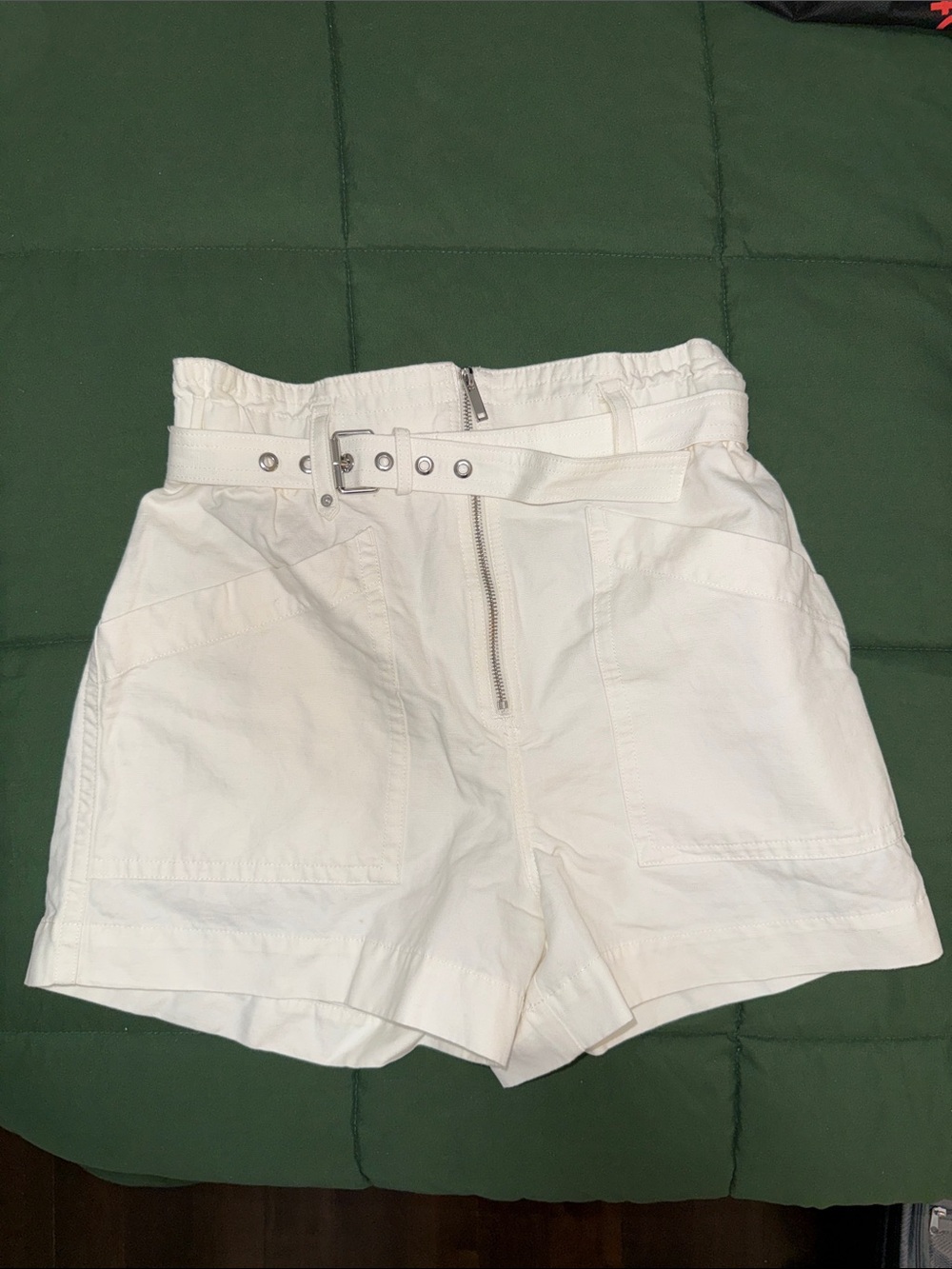 Banana Republic White High-Waist Belted Utility Shorts